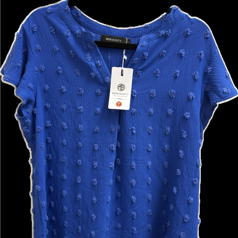 New MEROKEETY Royal Blue Textured Blouse
